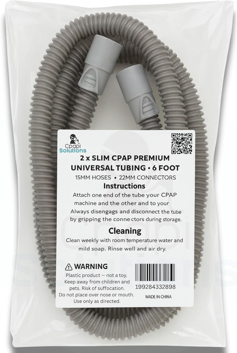 Slim Universal CPAP Hose – 6 ft (2-Pack) – with Standard 15mm hose & 22mm Ends