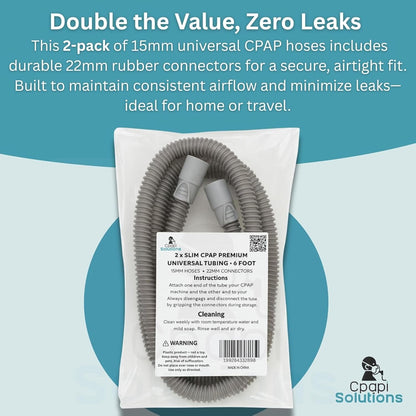 Slim Universal CPAP Hose – 6 ft (2-Pack) – with Standard 15mm hose & 22mm Ends