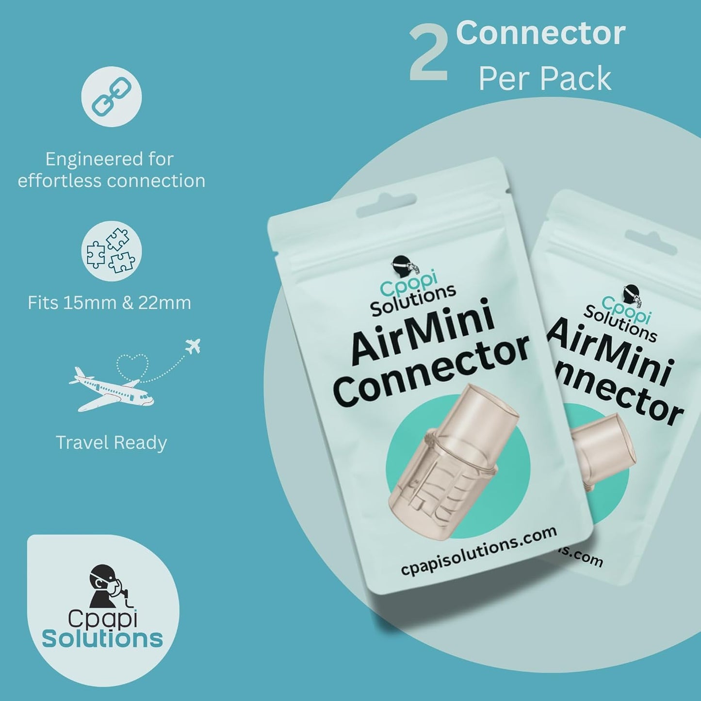 AirMini Adapter - 2 Pack – Universal CPAP Hose Connector for Travel Machine – Fits 15mm & 22mm Tubing