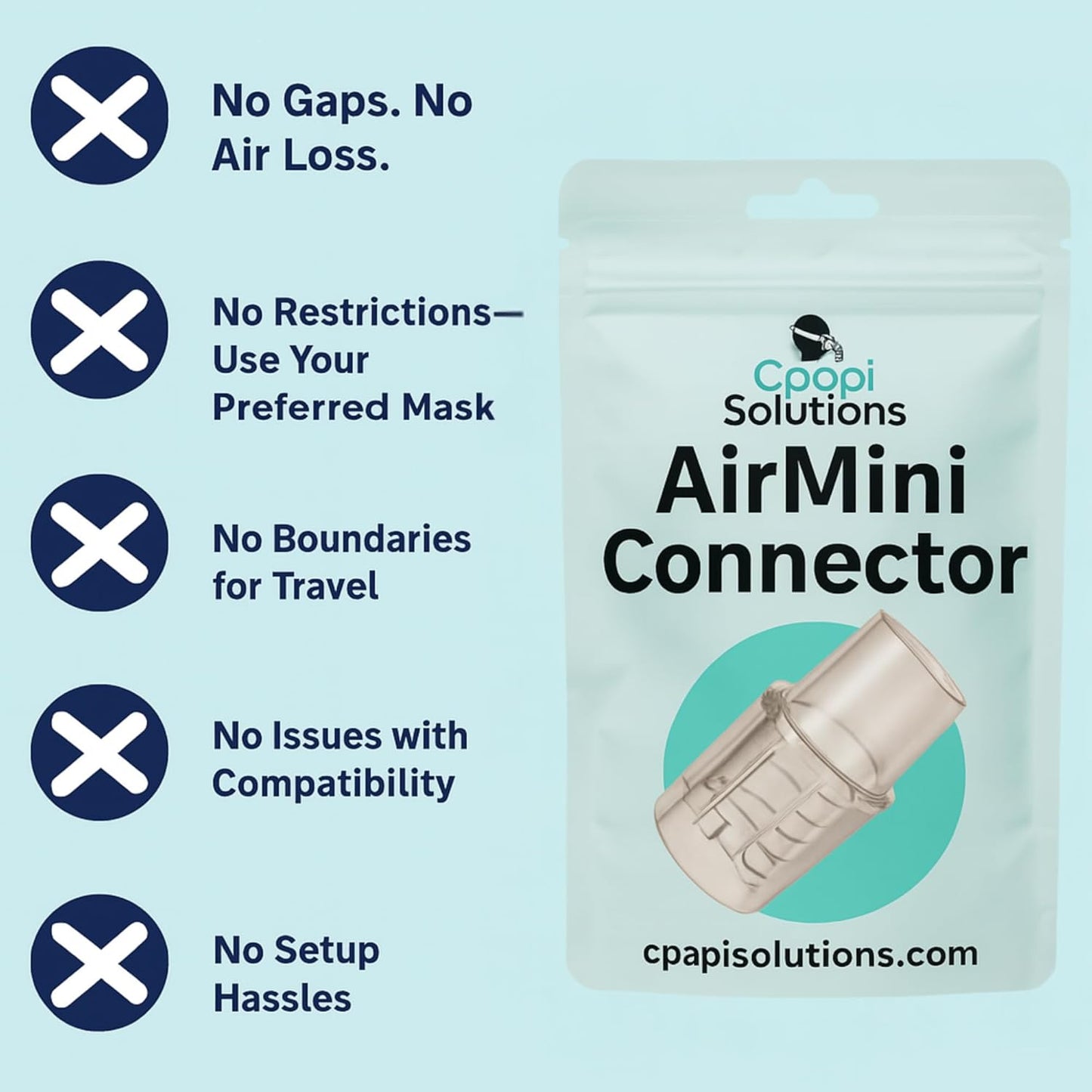 AirMini Adapter - 2 Pack – Universal CPAP Hose Connector for Travel Machine – Fits 15mm & 22mm Tubing
