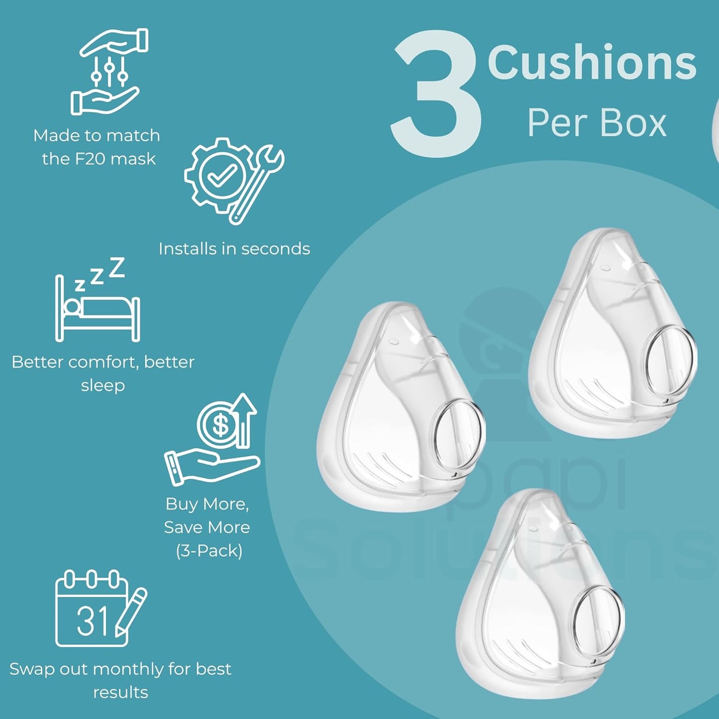 F20 Replacement Cushion 3 Pack – Compatible with AirFit & AirTouch CPAP Masks