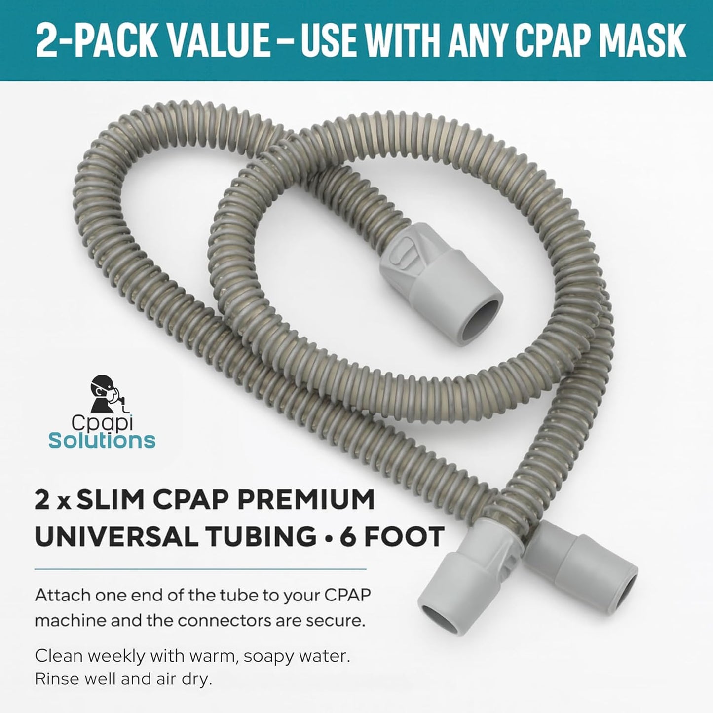 Slim Universal CPAP Hose – 6 ft (2-Pack) – with Standard 15mm hose & 22mm Ends