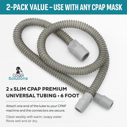 Slim Universal CPAP Hose – 6 ft (2-Pack) – with Standard 15mm hose & 22mm Ends