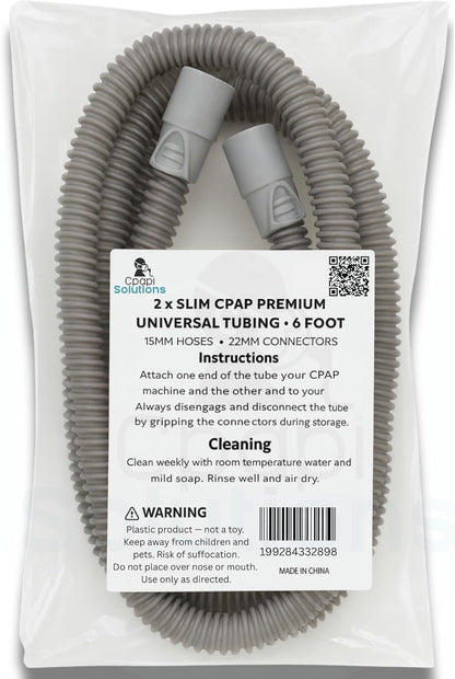 Slim Universal CPAP Hose – 6 ft (2-Pack) – with Standard 15mm hose & 22mm Ends