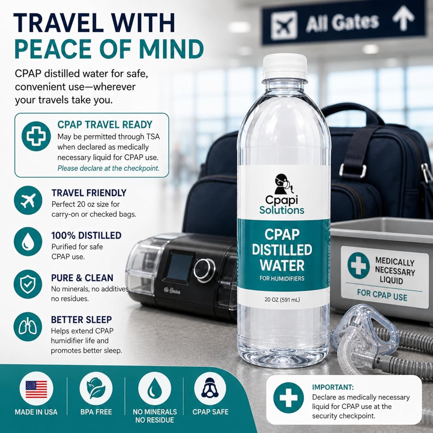 Distilled Water 20oz Bottles (6-Pack) – for CPAP Machines & Humidifiers