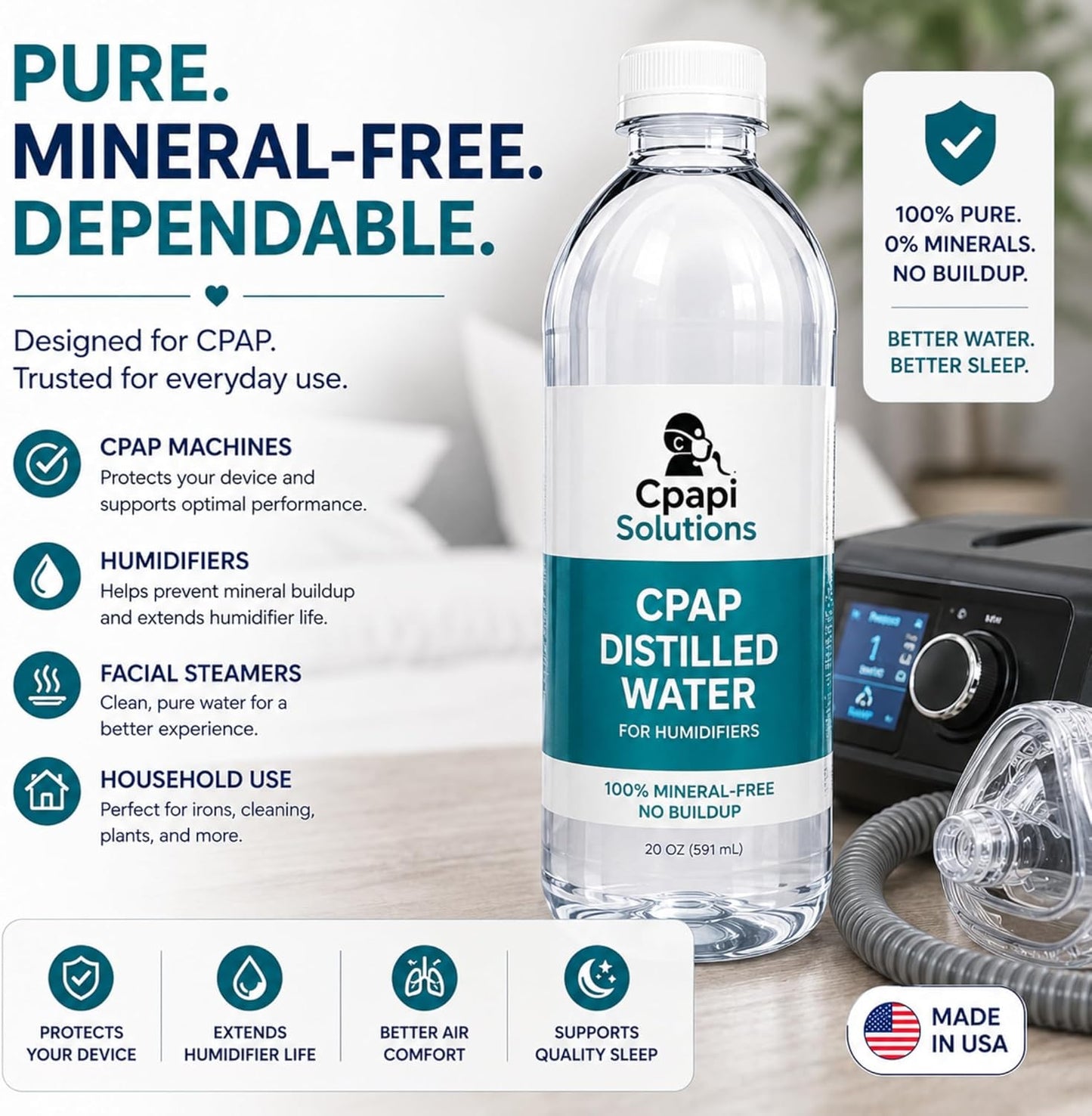 Distilled Water 20oz Bottles (6-Pack) – for CPAP Machines & Humidifiers